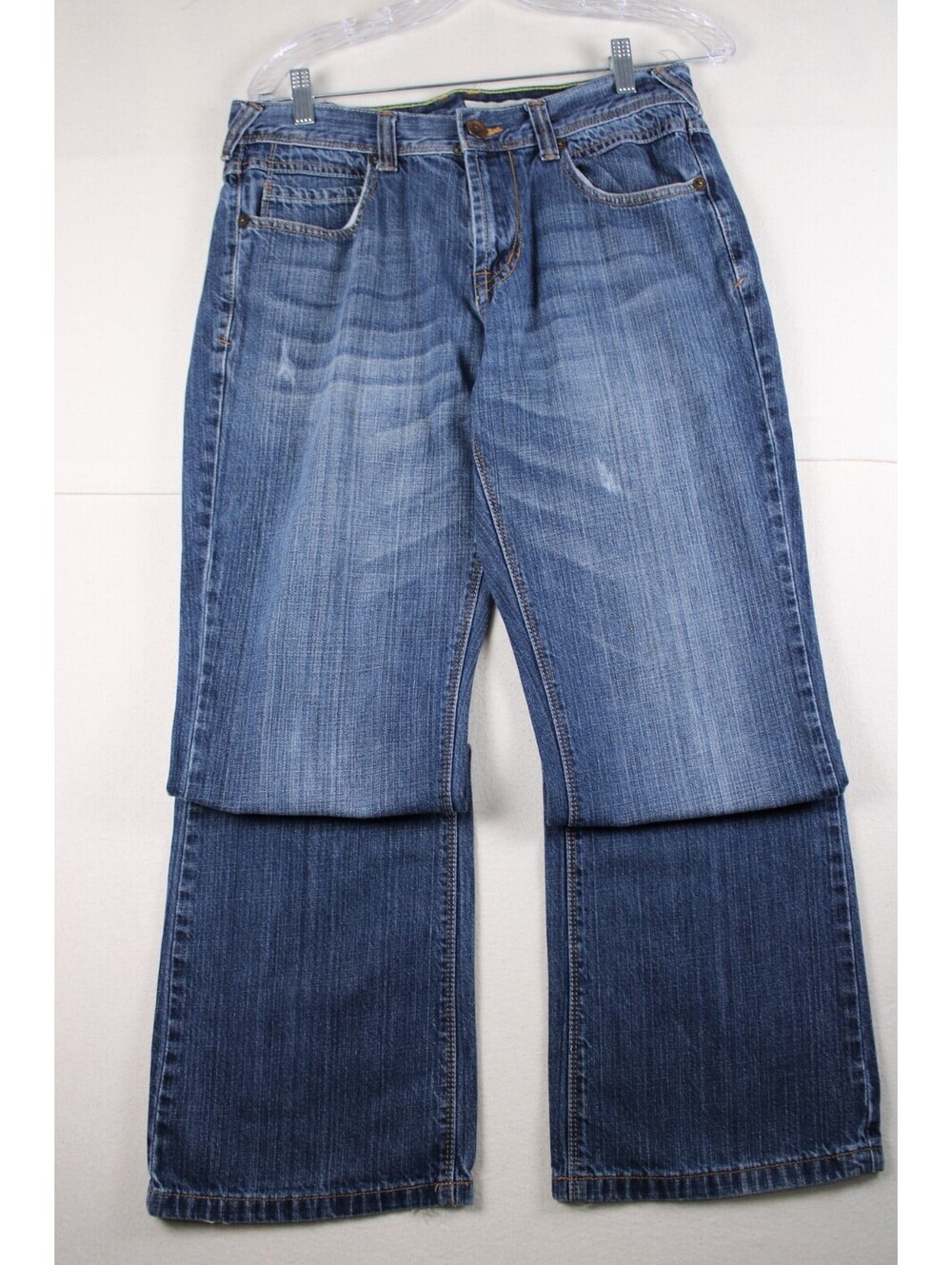 DKNY Jeans Madison Blue Denim Relaxed Straight Leg Black Logo Patch 30 x 30
